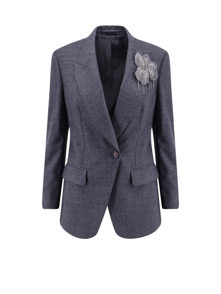 Virigin wool blazer with floreal application and jewel detail