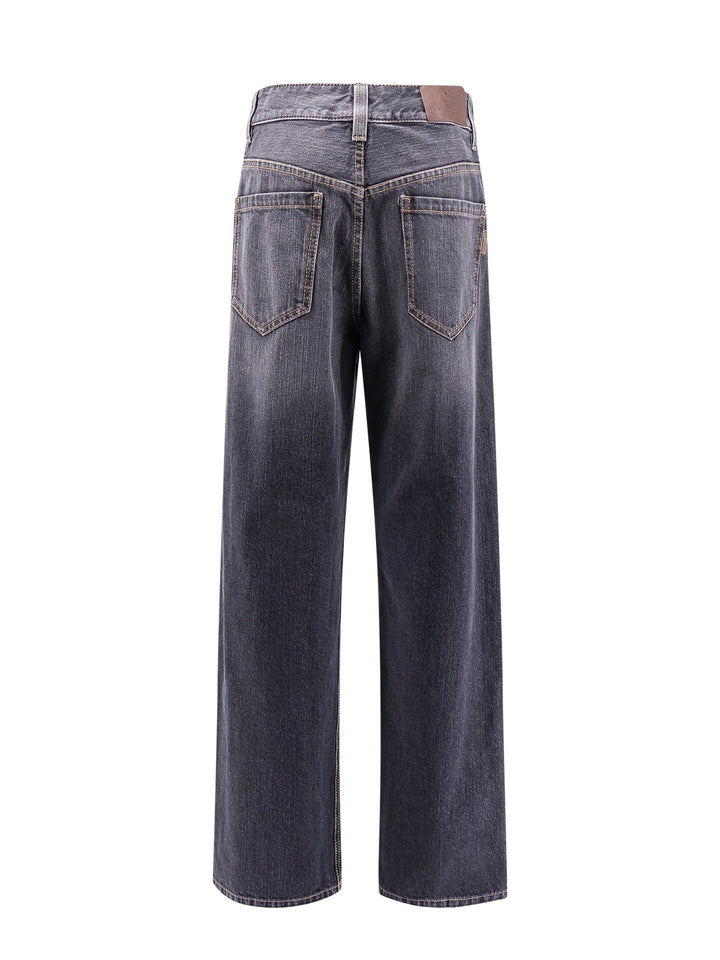 Grey denim trouser with iconic jewel application