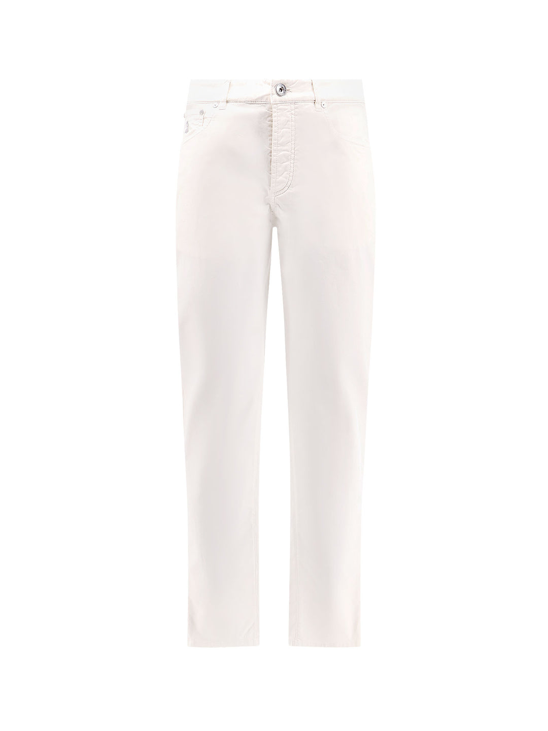 Stretch cotton trouser with contrasting embroidery