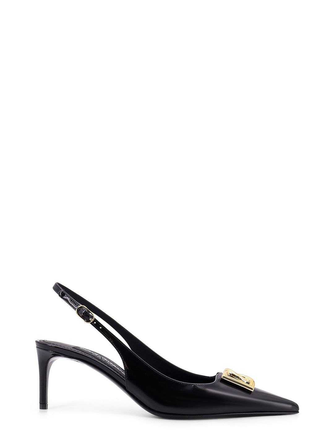 Leather slingback with metal Monogram