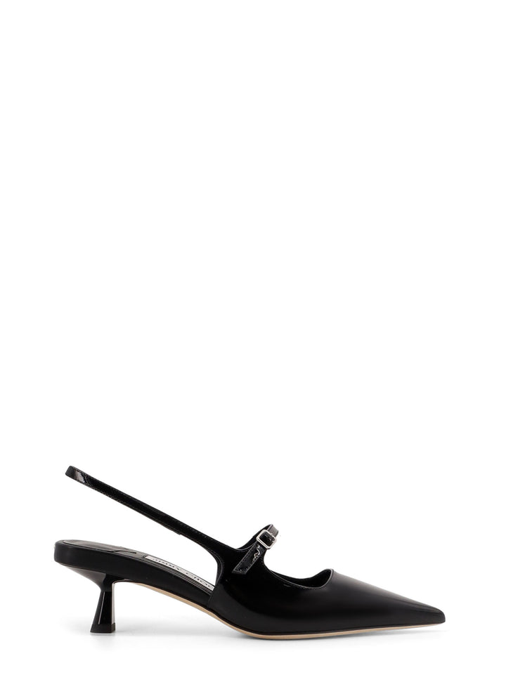 Patent leather slingback with back monogram