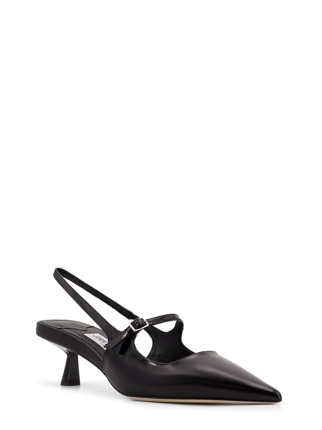 Patent leather slingback with back monogram