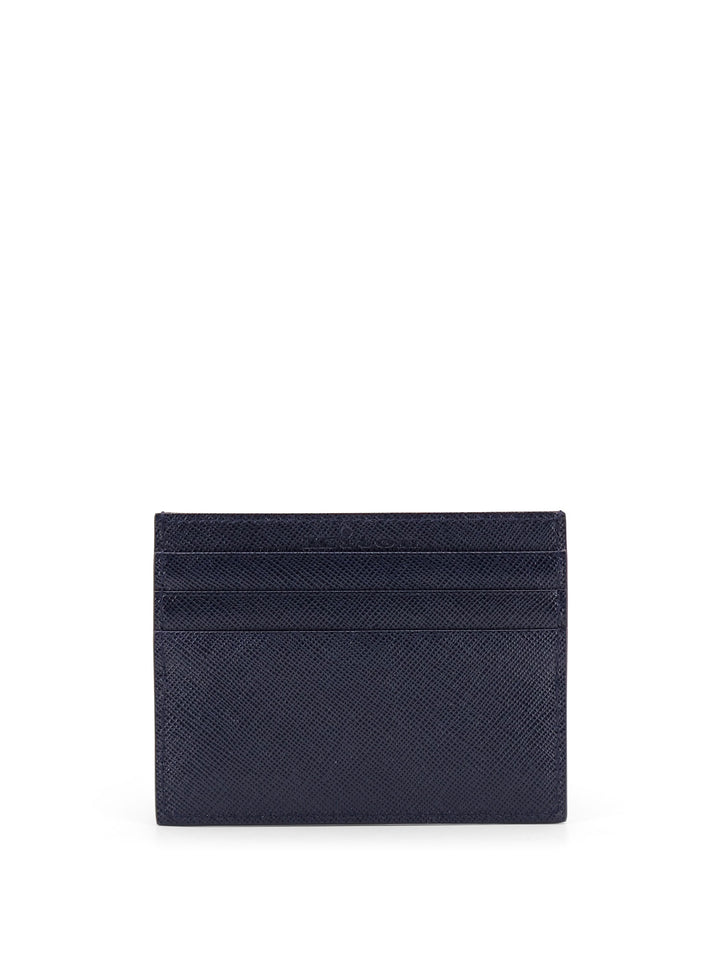 Leather card holder with metal logo