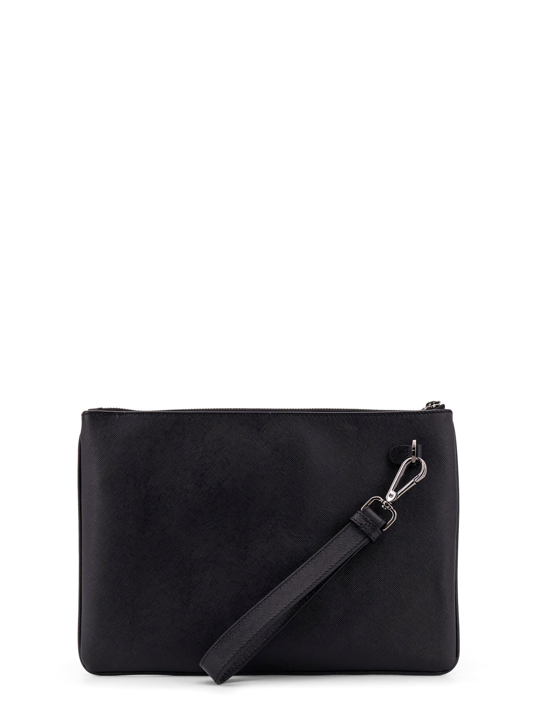 Leather clutch with frontal logo