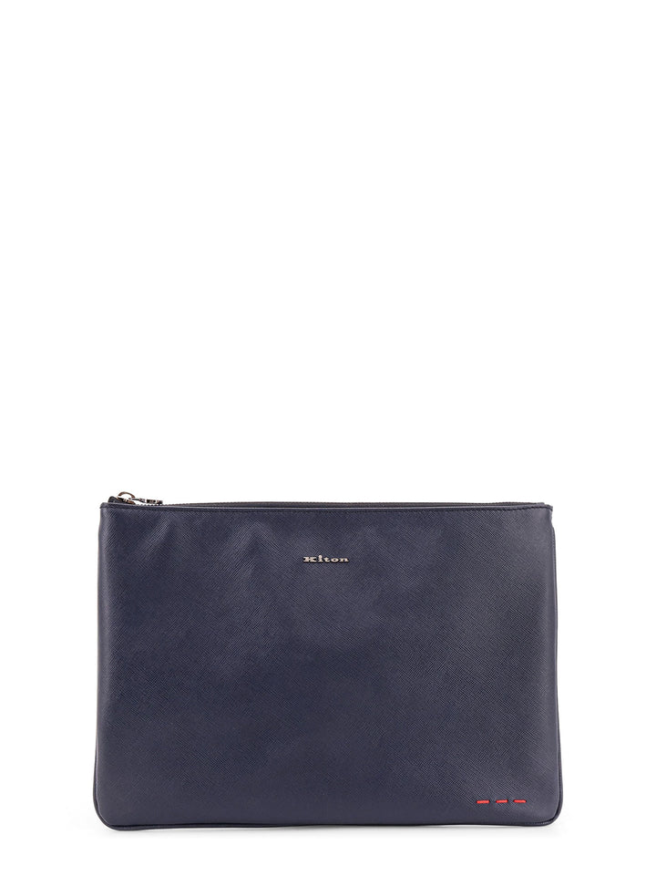 Leather clutch with frontal logo