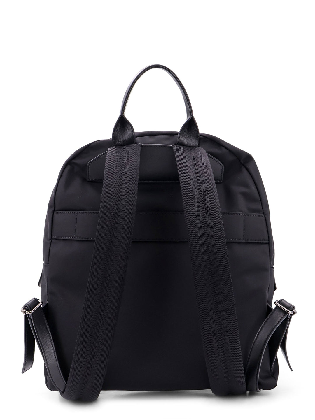 Nylon backpack with metal logo on the bottom