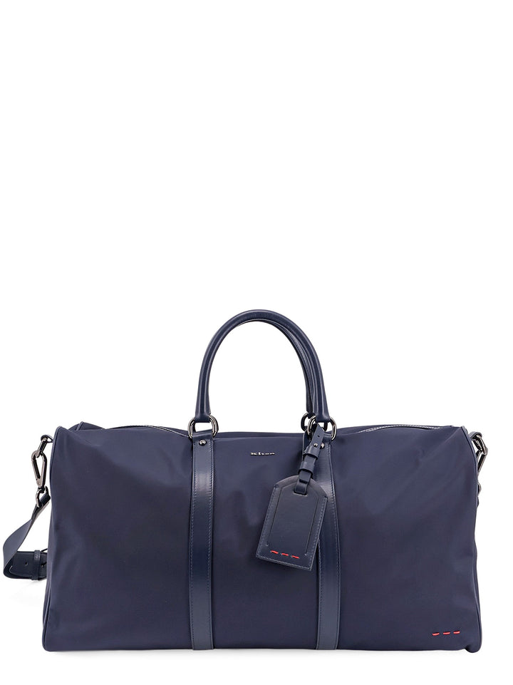 Nylon duffel bag with leather inserts