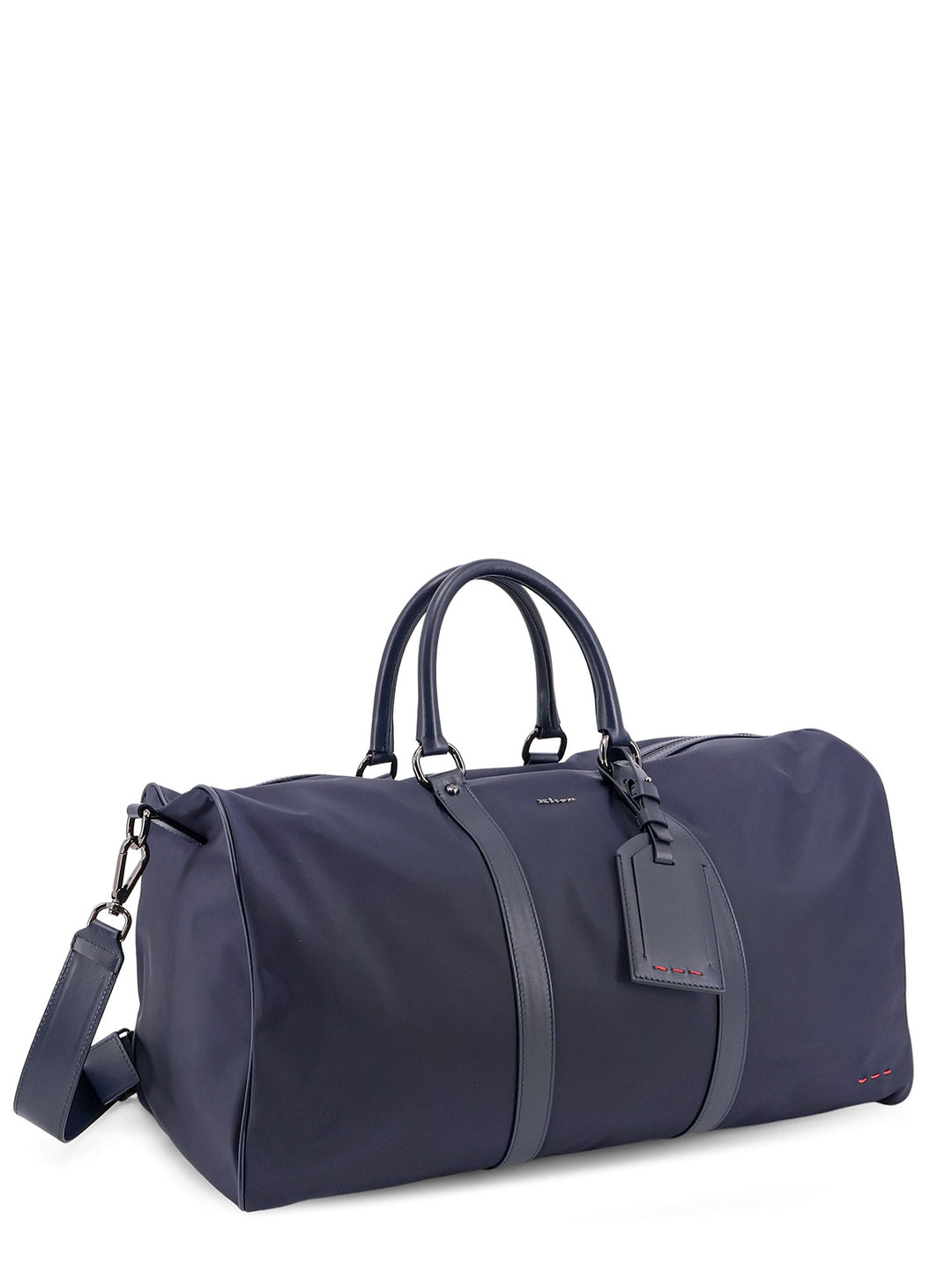 Nylon duffel bag with leather inserts