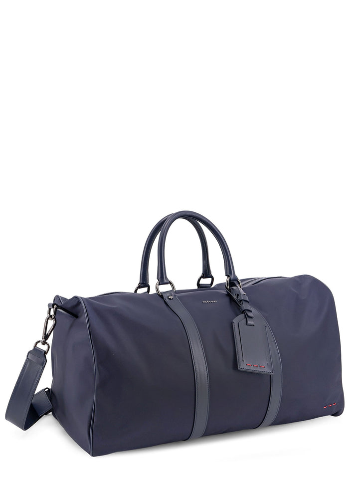 Nylon duffel bag with leather inserts