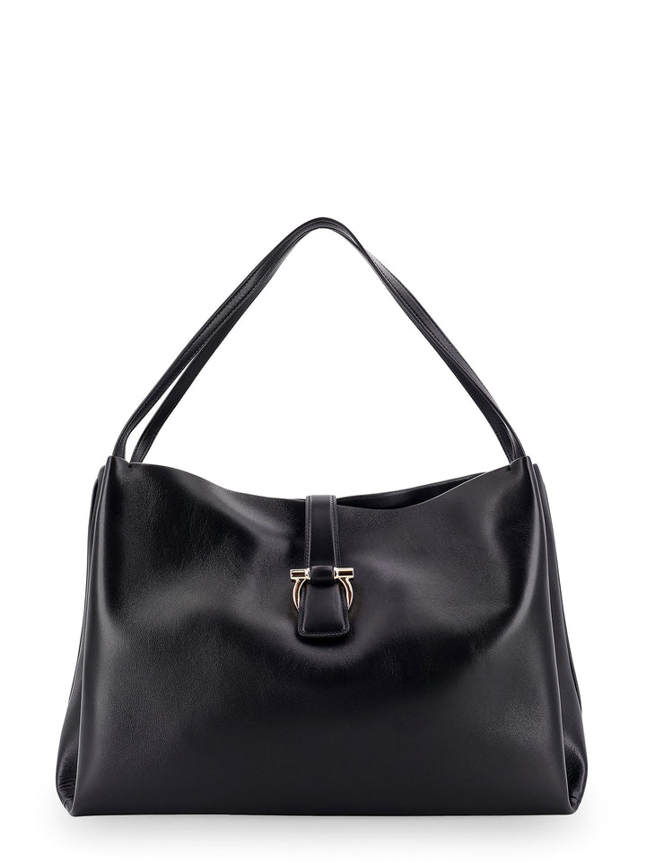 Leather handbag with metal Gancini detail