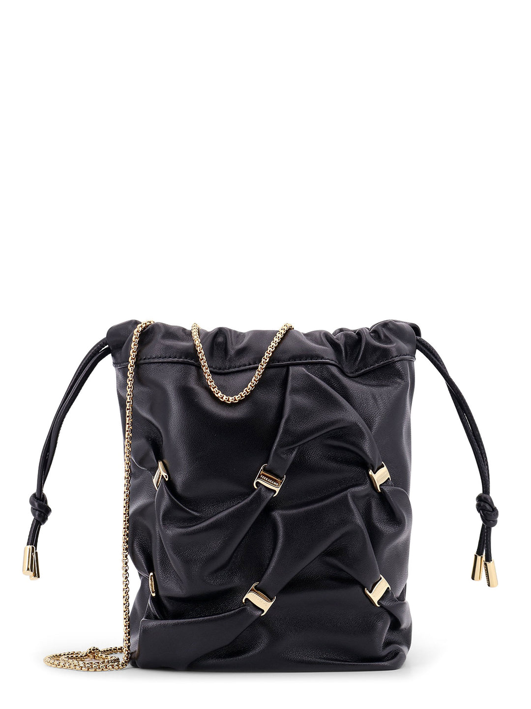 Leather bucket bag with metal details