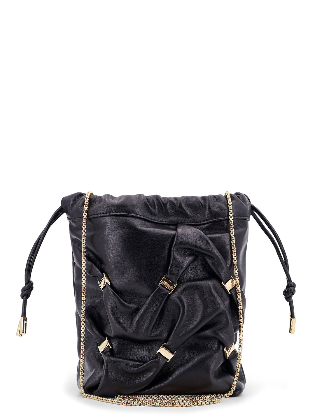 Leather bucket bag with metal details