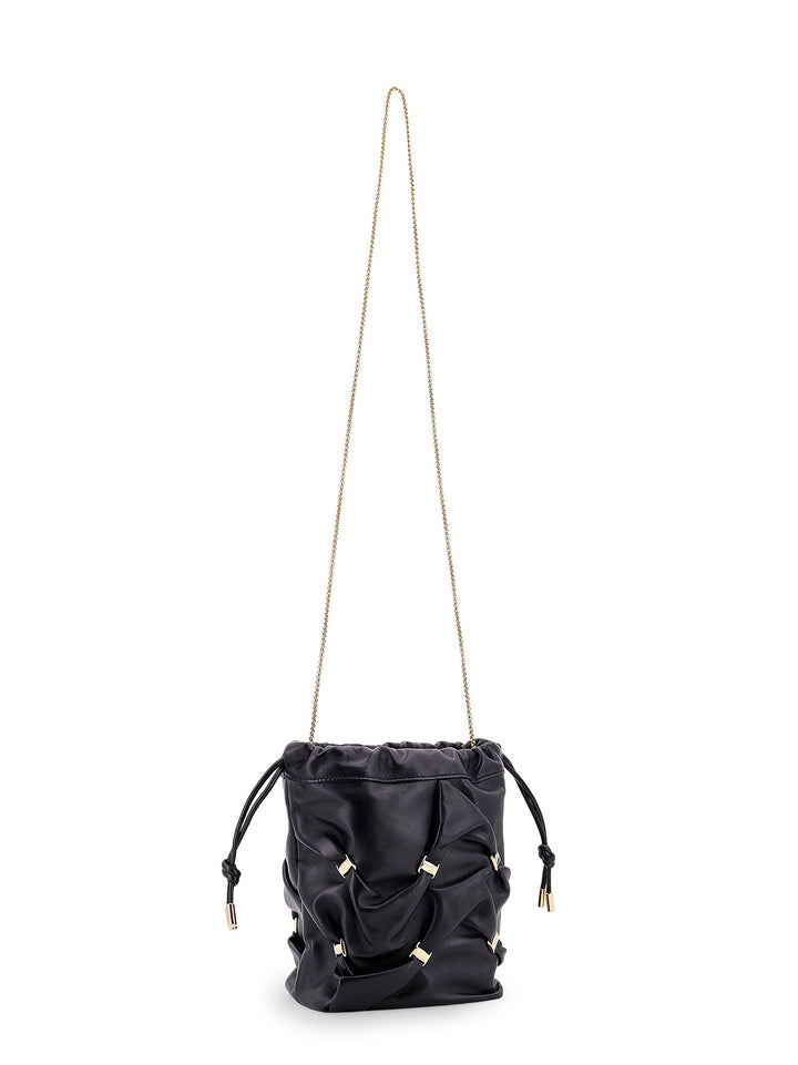 Leather bucket bag with metal details