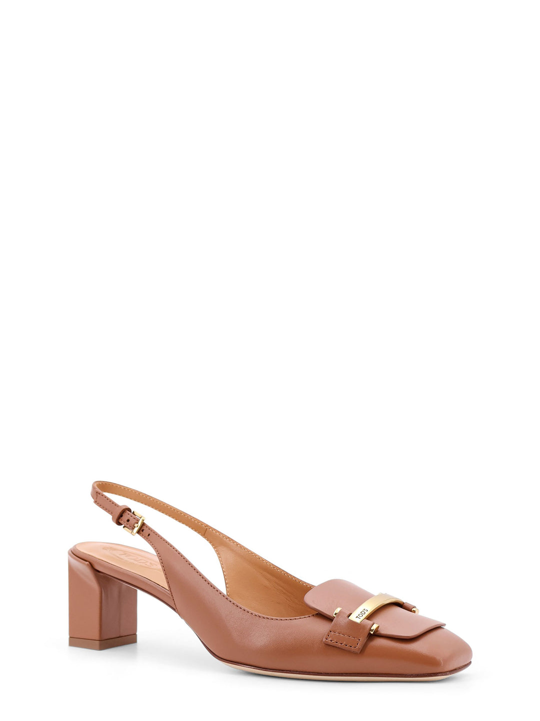 Leather slingback with metal detail