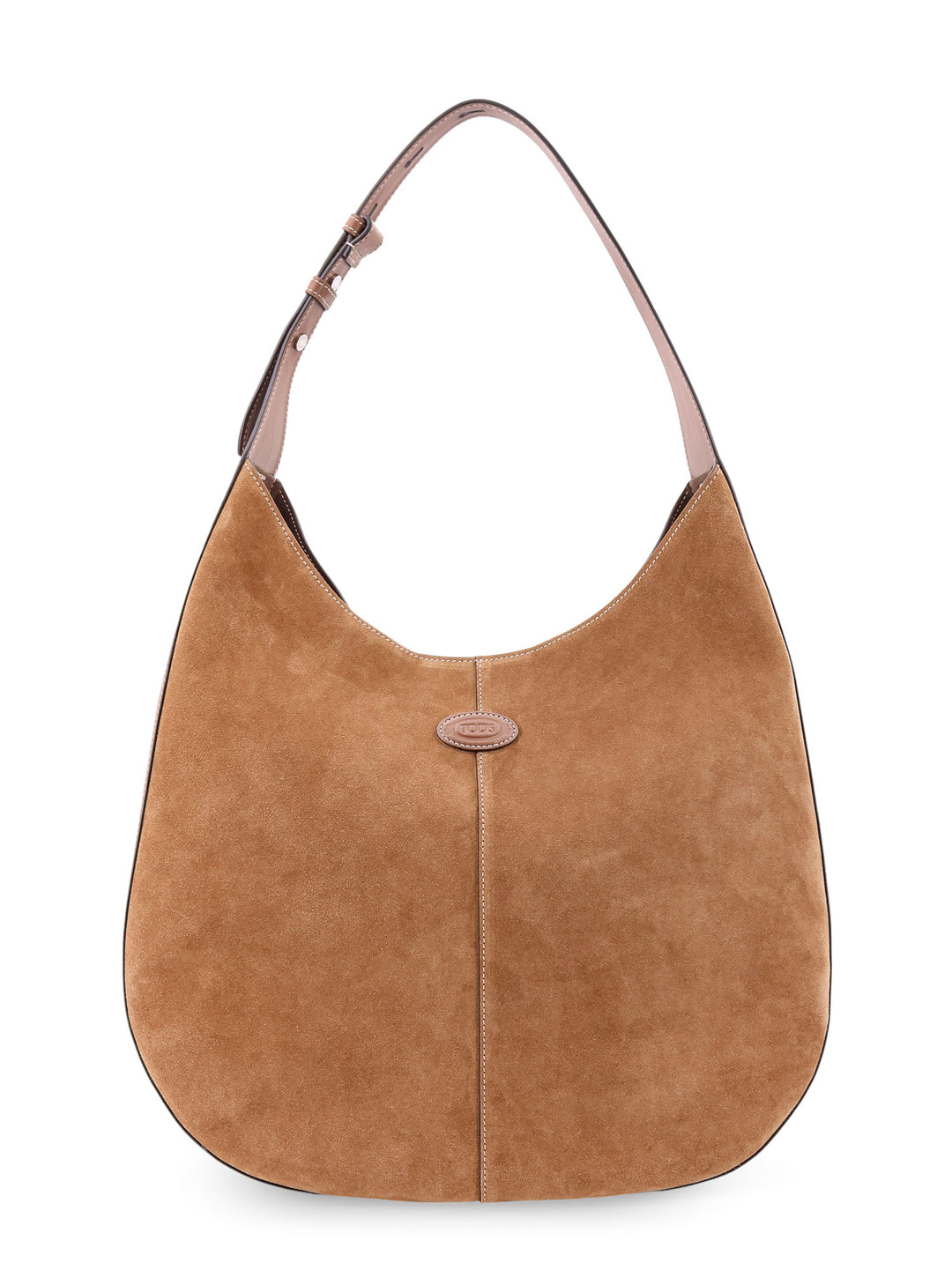 Suede and leather shoulder bag with frontal logo patch