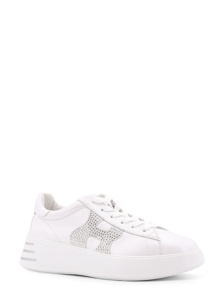 Leather sneakers with rhinestone logo on the side