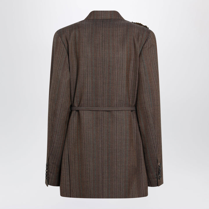 Dries Van Noten Brown Pinstripe Jacket With Sequin Embroidery