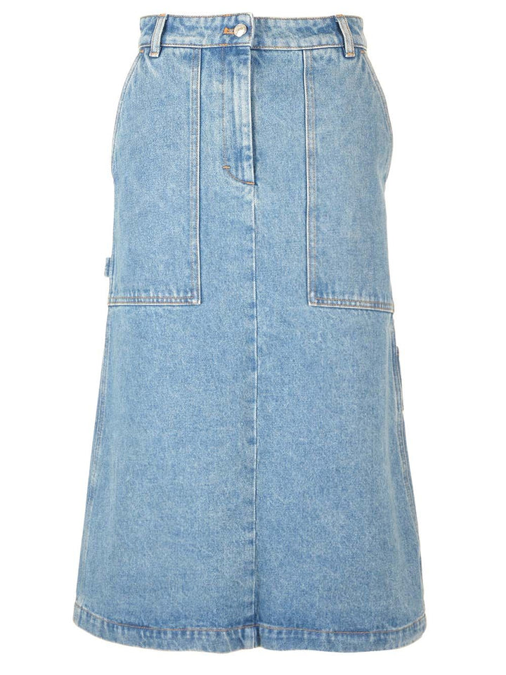 Maison KitsunÉ Denim Midi Skirt Skirts - Blue | 9d1302abb4eeb646a8f860d3ea14bd7cbd26e1b7