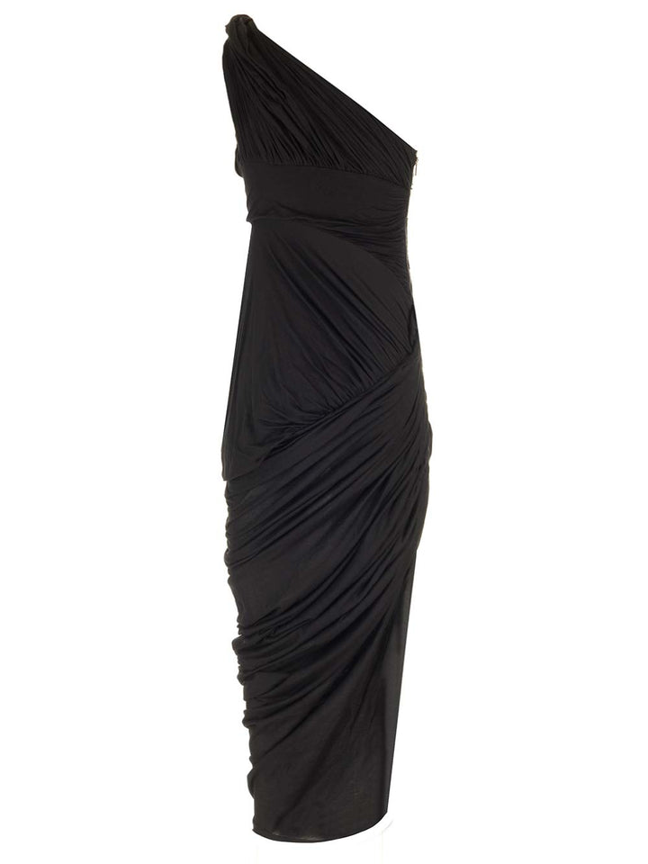 Rick Owens Draped Jersey Midi Dress Dresses - Black | 52c6421d63f8841a16deed72b46d96bf7cb774e6