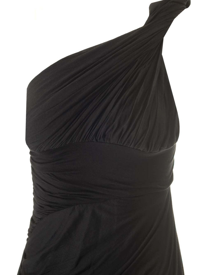 Rick Owens Draped Jersey Midi Dress Dresses - Black | 109d3620d81a271d654c43ce8313372351f67446