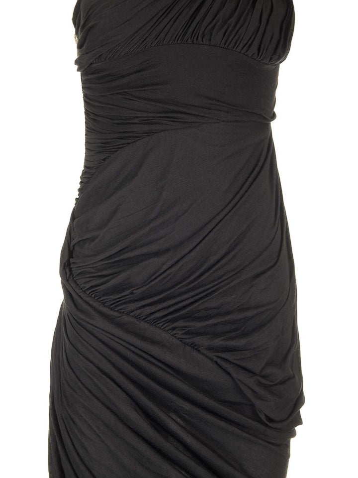 Rick Owens Draped Jersey Midi Dress Dresses - Black | 77e529ee9e558ee89f44e60dc10c8d36fca96b7e