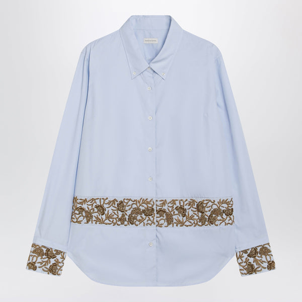 Light Blue Shirt In Cotton Poplin With Embroidery