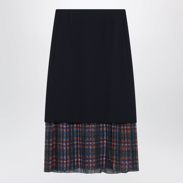 Navy Blue Midi Skirt With Check Insert