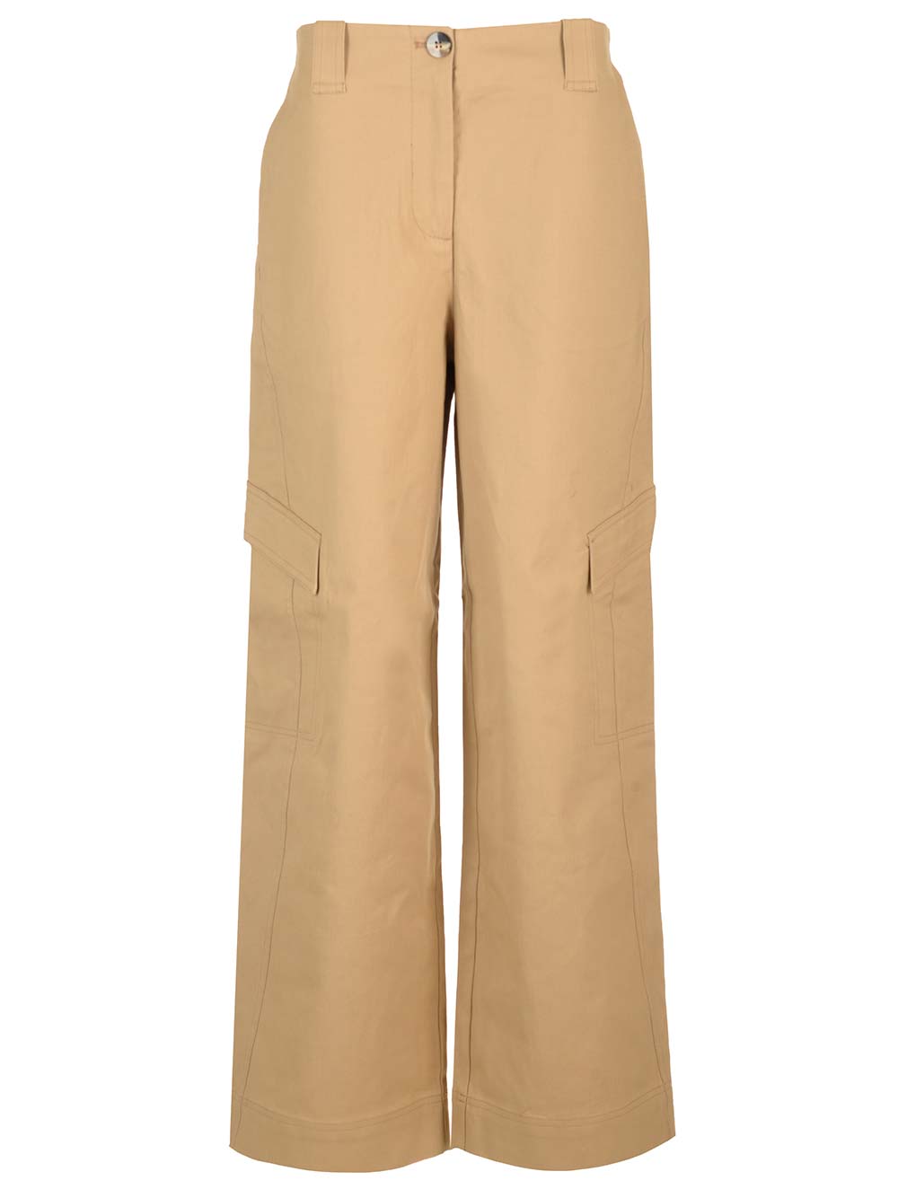 Ganni Cotton Canvas Cargo Trousers - Beige | 1075d21a055f8f3922eea45bfe4bece2769482e2