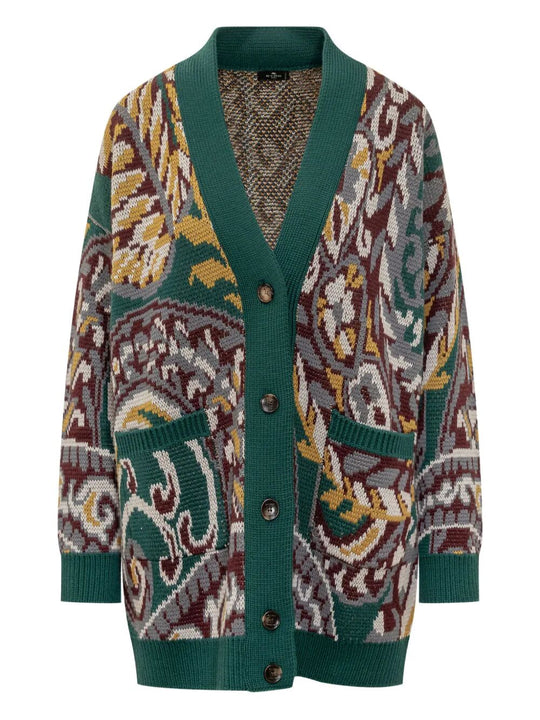 Paisley-Print Oversized Cotton Cardigan