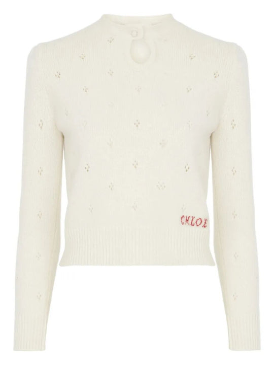 Wool And Cashmere Fitted Sweater With An Openwork Motif