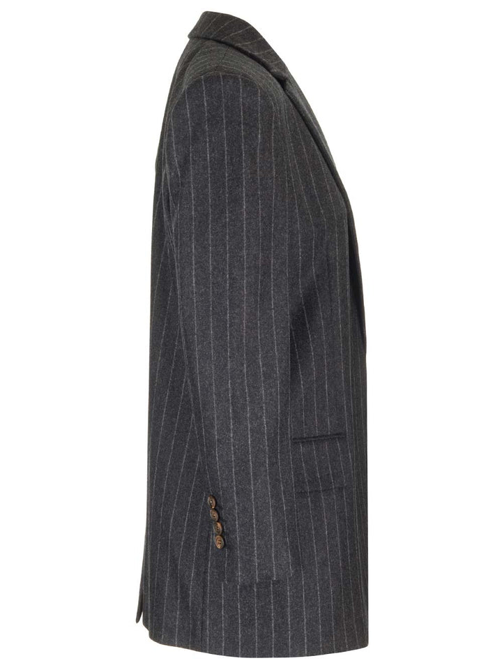 Brunello Cucinelli Pinstripe Blazer Jackets - Grey | 03af548e788a0b4e4b99e6bea8944584a7fcf15e