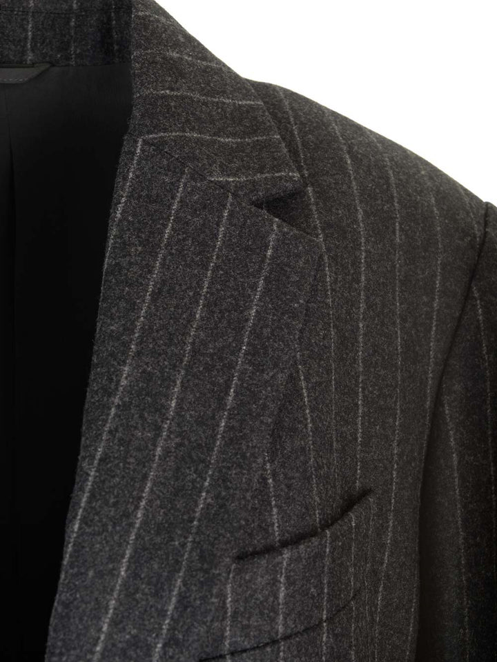 Brunello Cucinelli Pinstripe Blazer Jackets - Grey | 1990024f0f8b34886c93cd4459bb8e6b4e0d120f