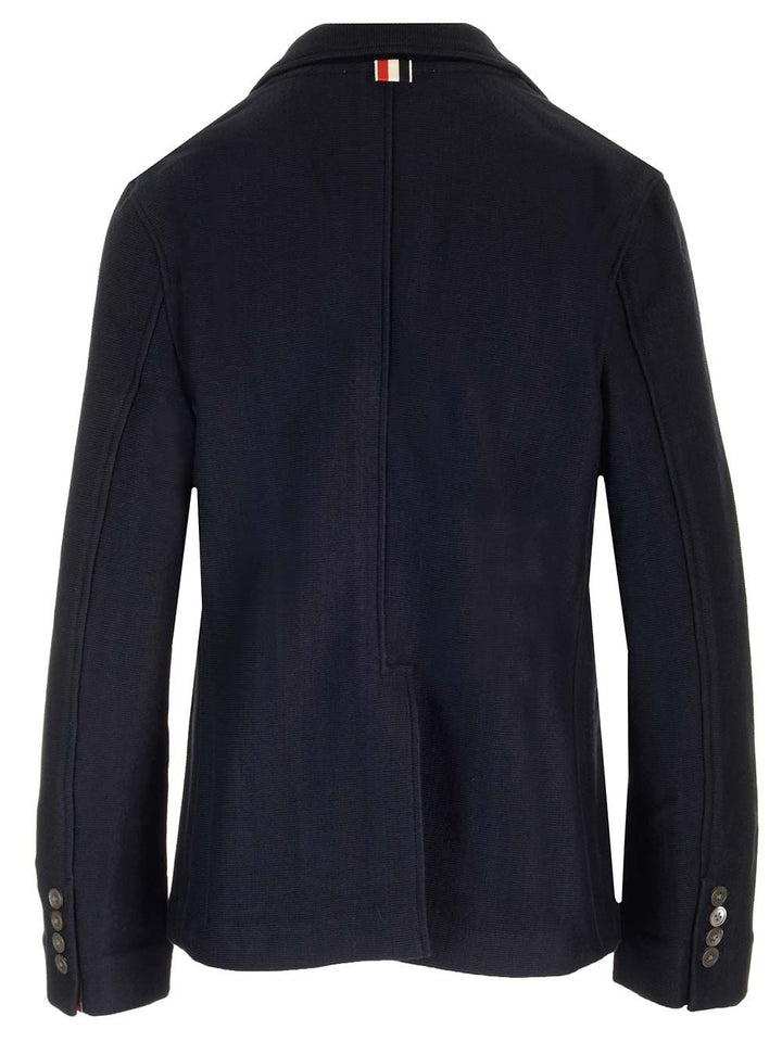 Thom Browne Compact Knit Blazer Jackets - Blue | 08aa300cfb74e29c4846ab572dd2432cd0bd70f6