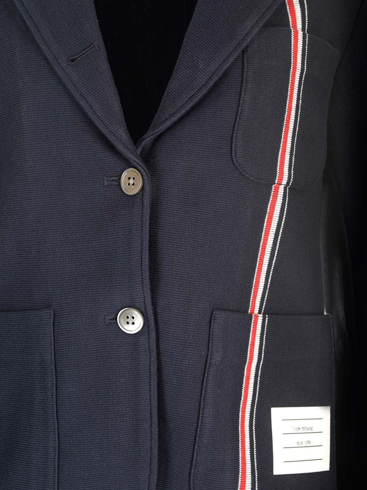 Thom Browne Compact Knit Blazer Jackets - Blue | b12e6e2032481d0e8d05cecf5809b9c884fc5995