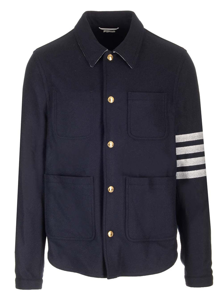 Thom Browne Wool Cashmere 4-Bar Utility Jacket Jackets - Blue | 643e3238a88f606928b2061ec234851543e3b72f