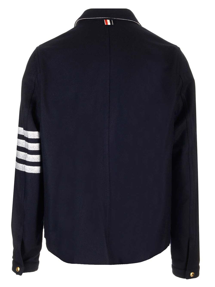 Thom Browne Wool Cashmere 4-Bar Utility Jacket Jackets - Blue | 9510b6fcfb36d629bb0ae688015f6db731a05b96