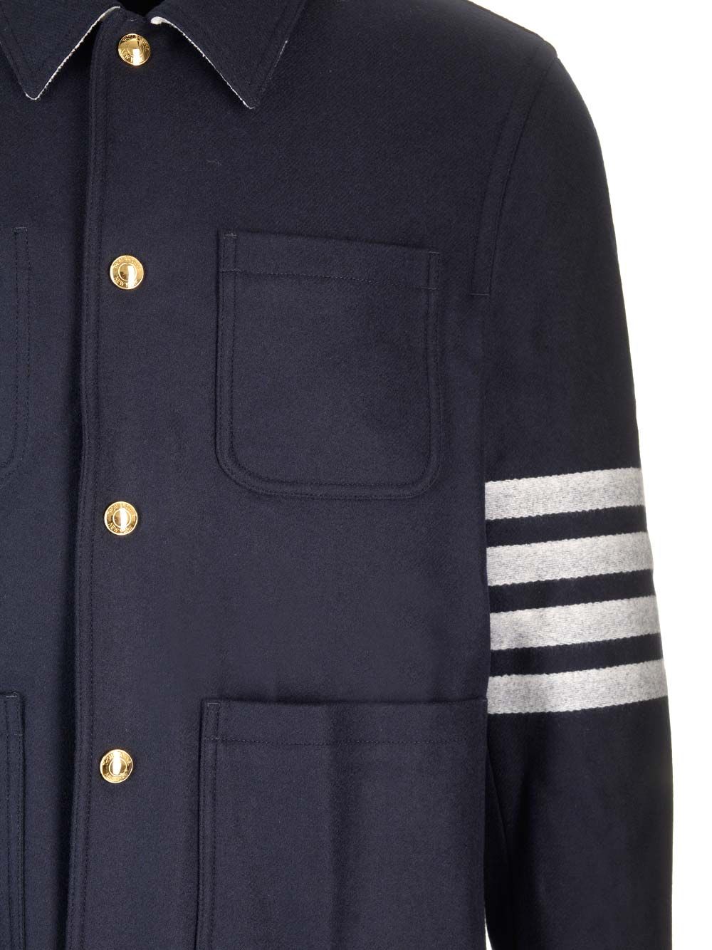 Thom Browne Wool Cashmere 4-Bar Utility Jacket Jackets - Blue | 43add374f8f3526726d10b30075508536e5ab9df