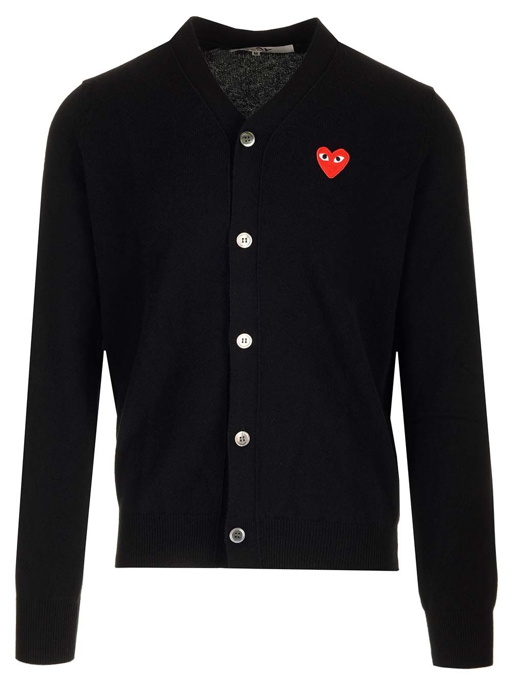 Comme Des Garcons Play Merino Wool Cardigan Knitwear - Black | 774ae0da62646a55efd45c57ec6aabb0d52b2827