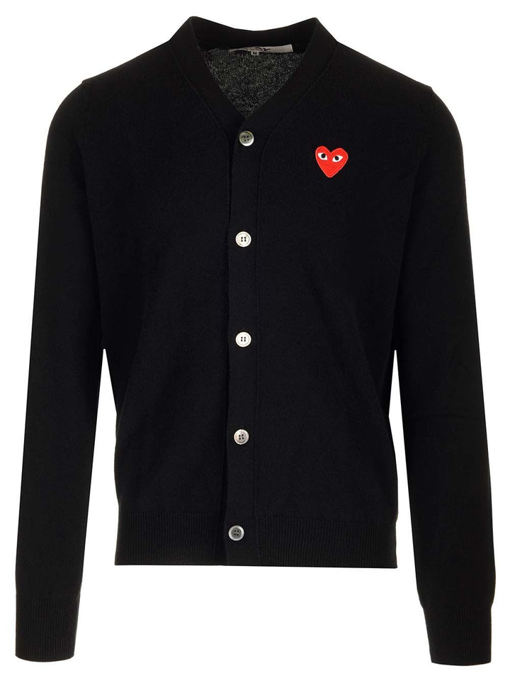 Comme Des Garcons Play Merino Wool Cardigan Knitwear - Black | 774ae0da62646a55efd45c57ec6aabb0d52b2827