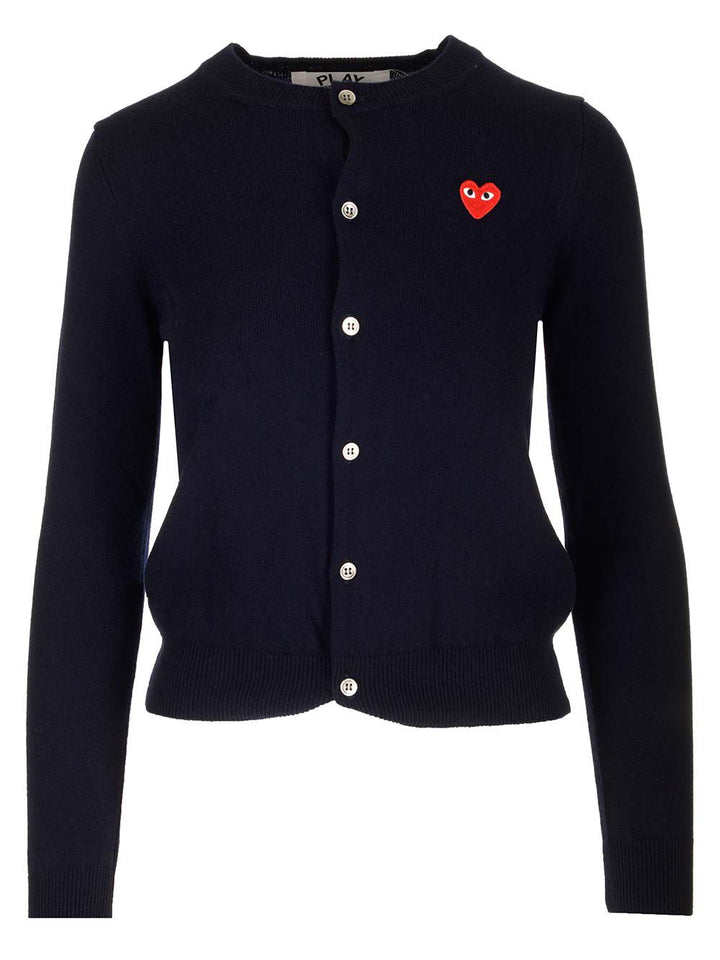 Comme Des Garcons Play Merino Wool Cardigan Knitwear - Blue | 88e76b147caca1706cb02bfb5b32a68df7cf3451
