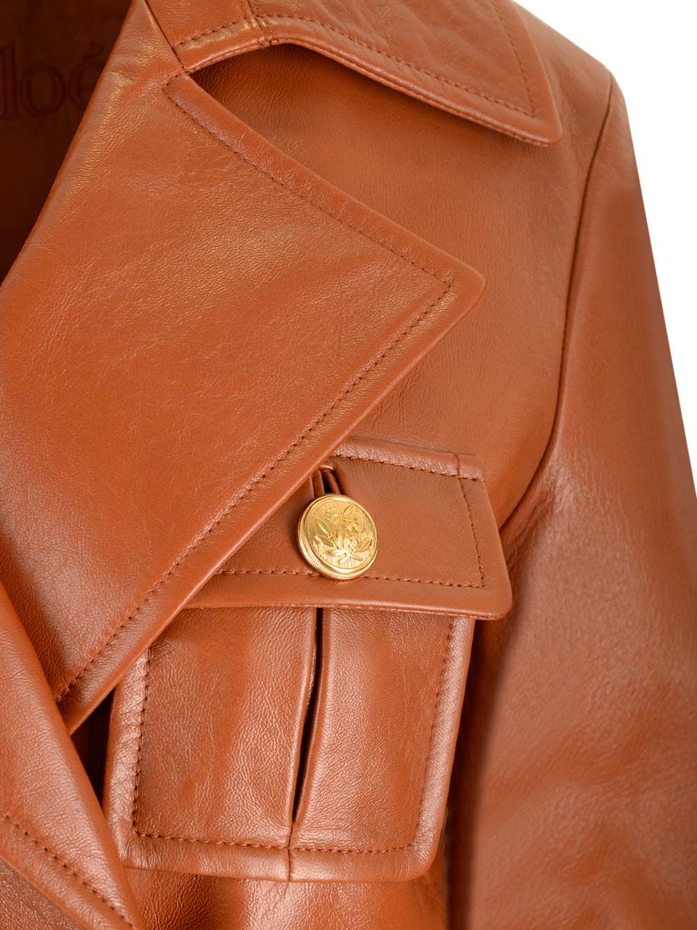 Chloe' Leather Military Trench Coat Jackets - Brown | 8ee180538a2f99abbd4ed368db75e58118e6f802