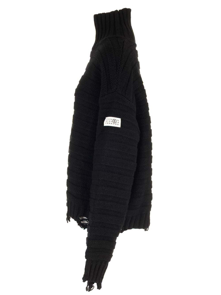 Mm6 Maison Margiela High Neck Sweater Knitwear - Black | e5da966383eaced9aa5839d2dbf1b97326ffc8a2