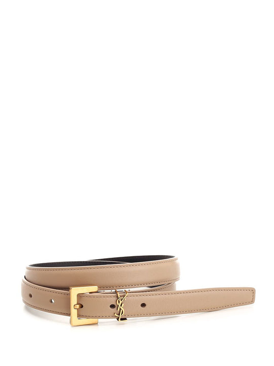 Ysl Logo Belt Belts Beige
