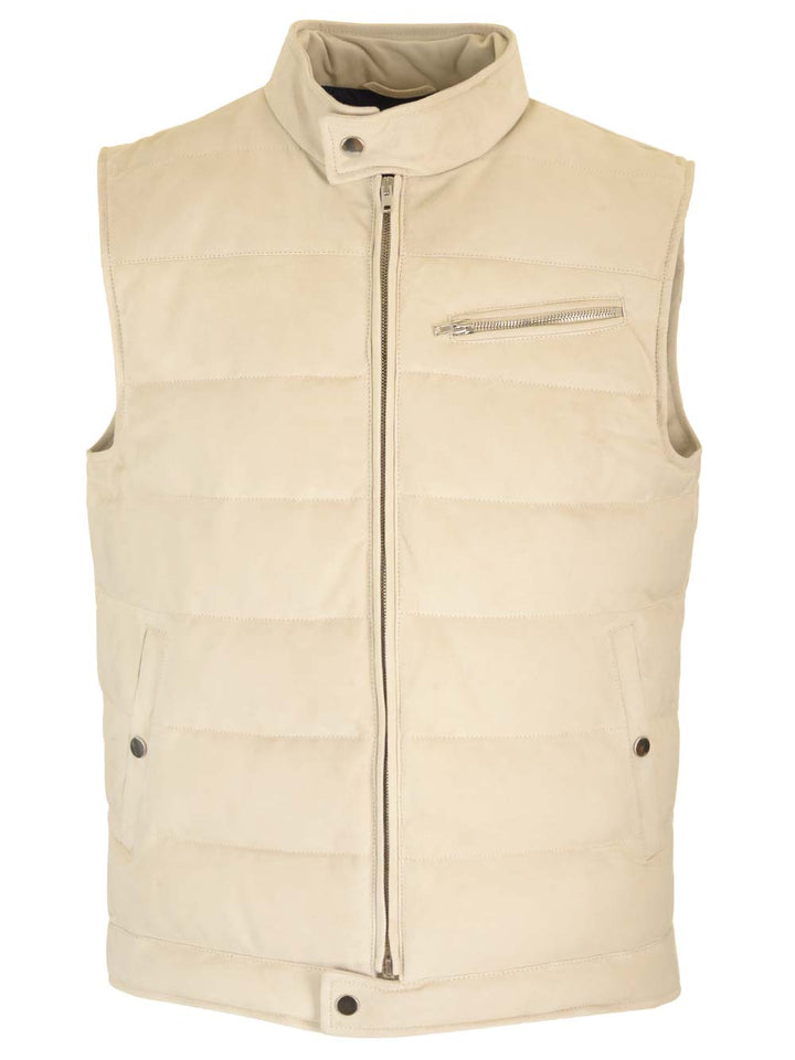 Al Duca D'Aosta Suede Padded Vest Jackets - White | ed5d198b42fd0732623358bbd90afbb609cbe4f8