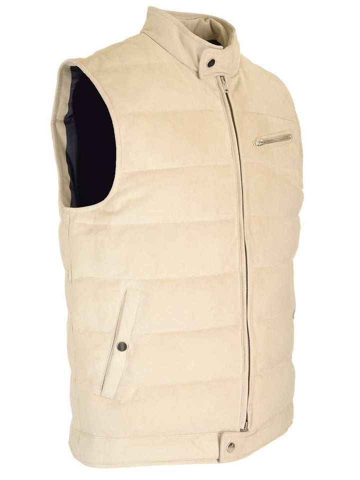 Al Duca D'Aosta Suede Padded Vest Jackets - White | f17360f32d201d3afb7b949541e87606d8da0b4b