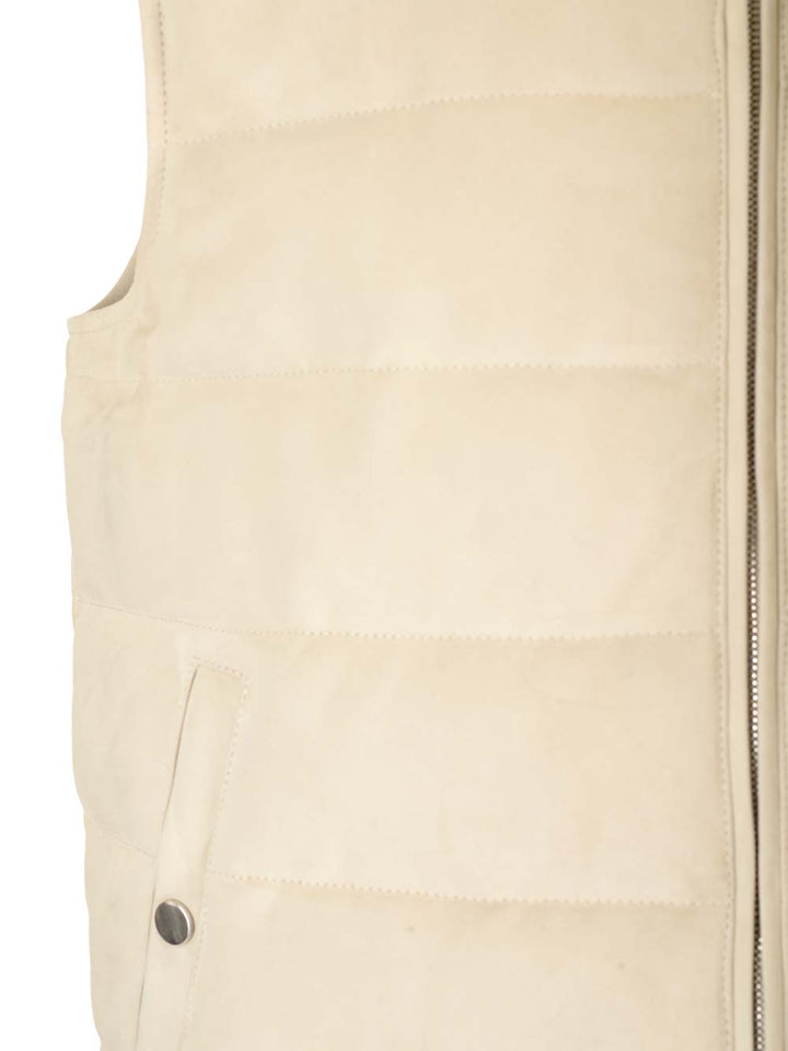 Al Duca D'Aosta Suede Padded Vest Jackets - White | 5586eba9f750526e631c32c90a8433c989f3b852