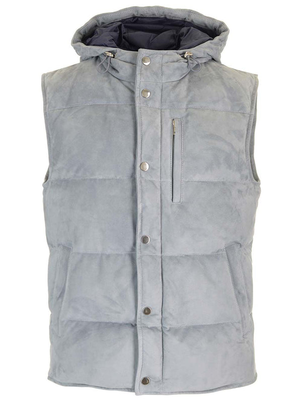 Suede Hooded Vest Jackets Grey