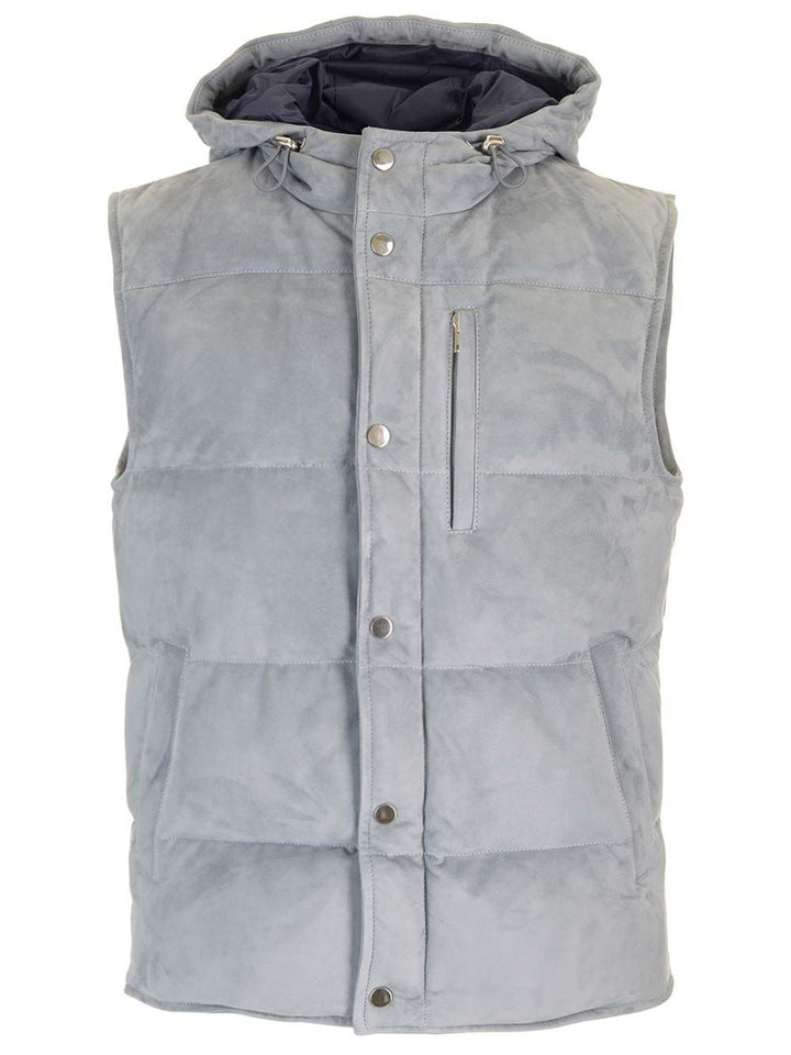 Al Duca D'Aosta Suede Hooded Vest Jackets - Grey | eb22f7adbab702e7490c263ae02def5722e24ca3