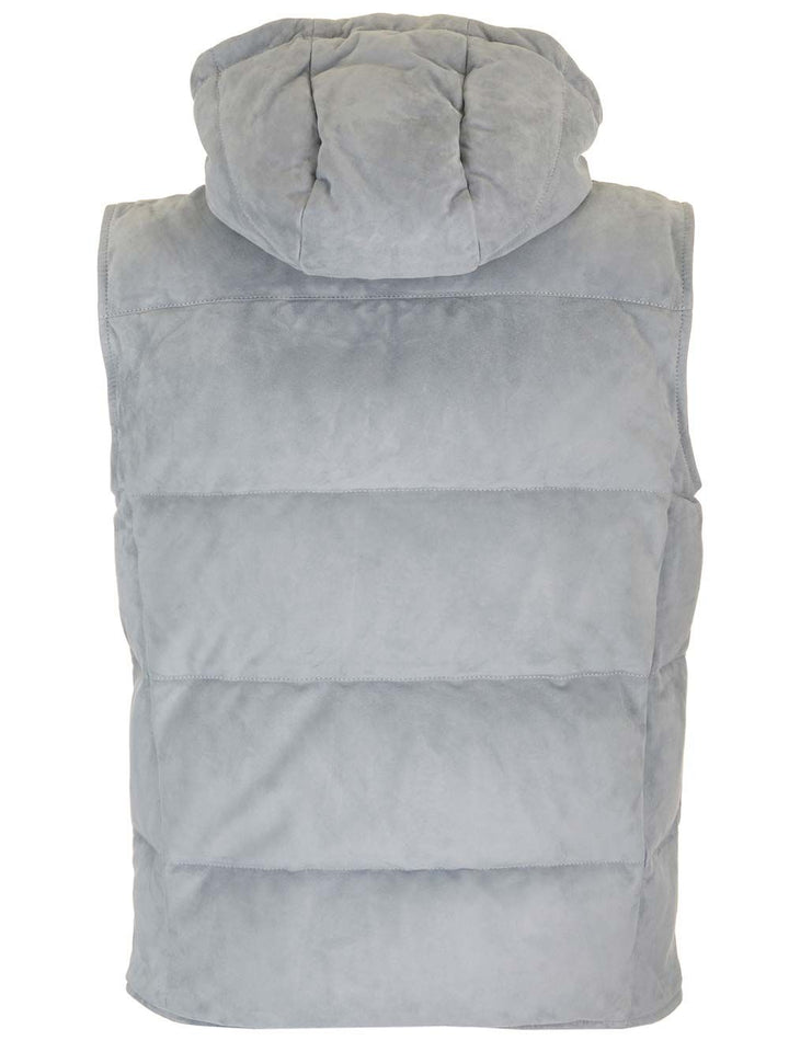 Al Duca D'Aosta Suede Hooded Vest Jackets - Grey | 62fa869e2fab33dd6cba205d86f7a906b395e2ee