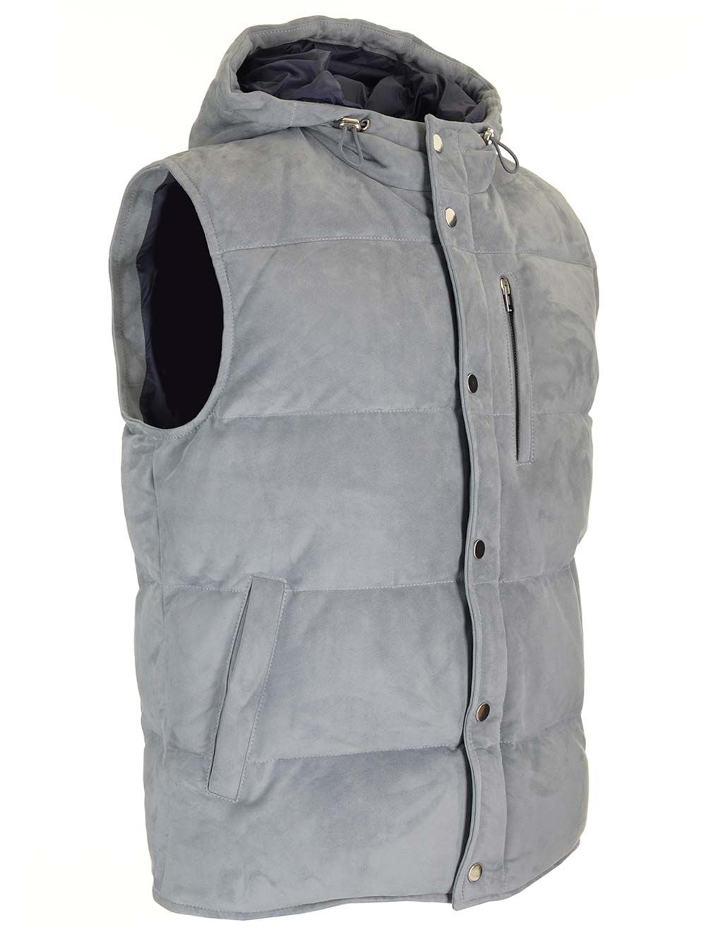 Al Duca D'Aosta Suede Hooded Vest Jackets - Grey | b745836fb9e8d4e2144aeb232c1efb086329b5d7